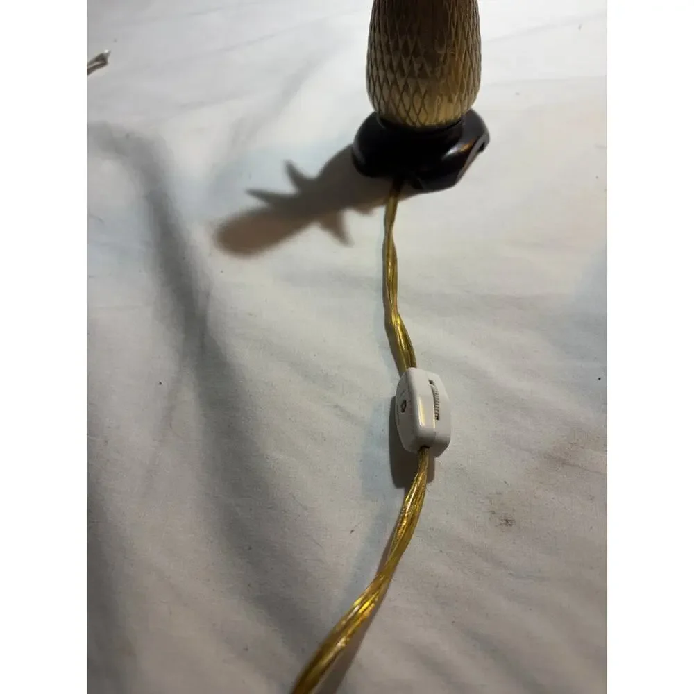 Vintage Pineapple Brass Table Lamp with Pleated Shade